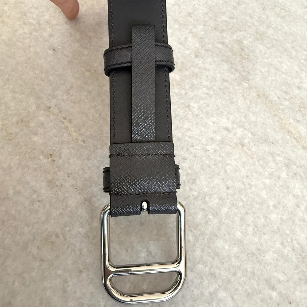Prada 2CM275 Men's Saffiano Leather Antracite Gray‎ Belt silver buckle, 105cm